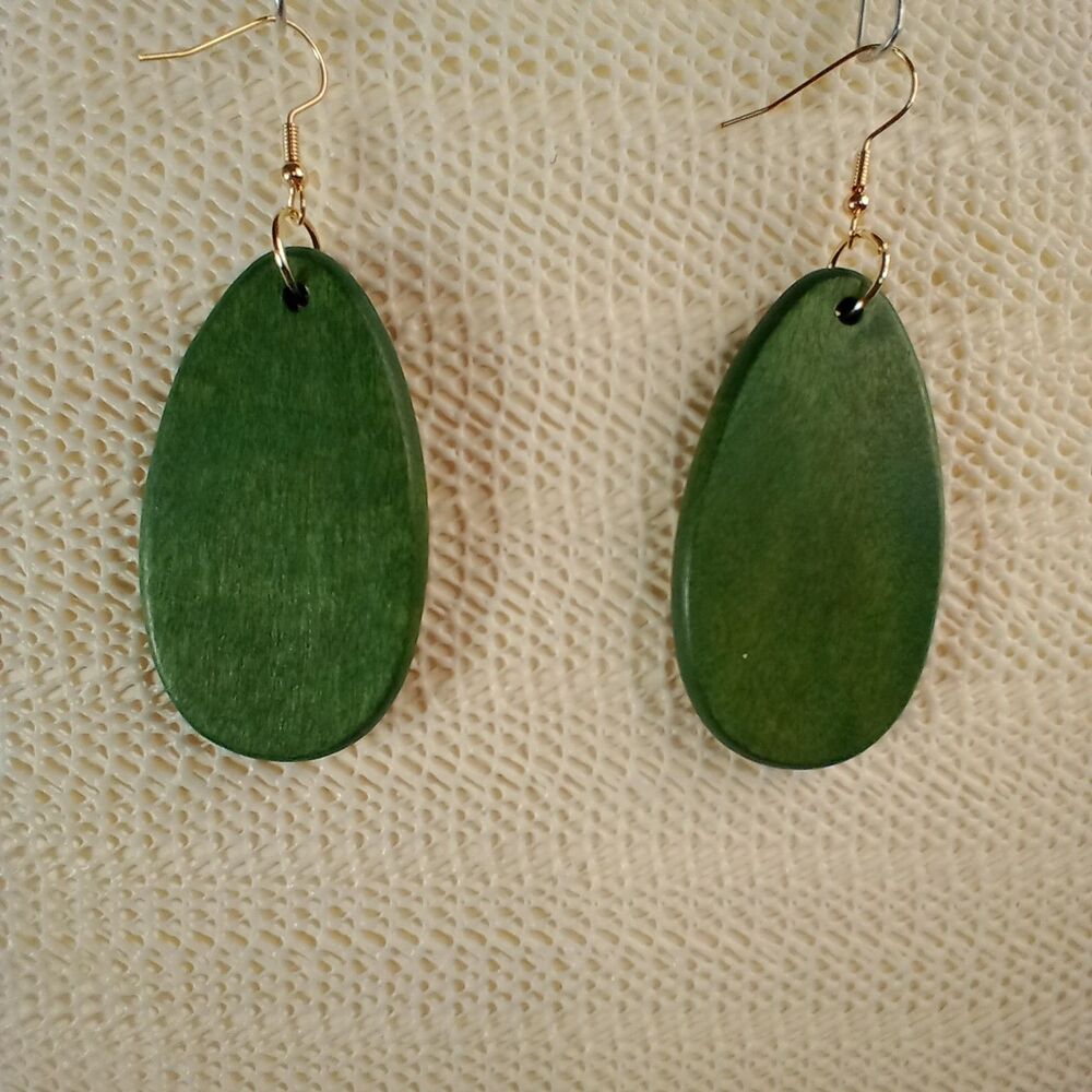 BOHO GREEN WOODEN Bohemian Teardrop 3" Earrings